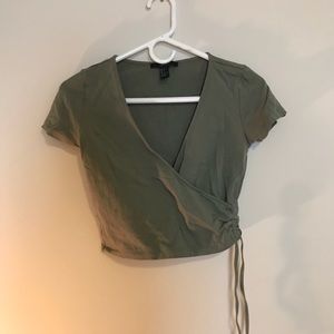 Green Crop Wrap Top